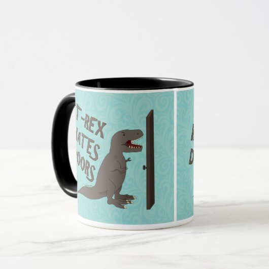 T-Rex hasst Türen Tasse (Vorderseite Links)