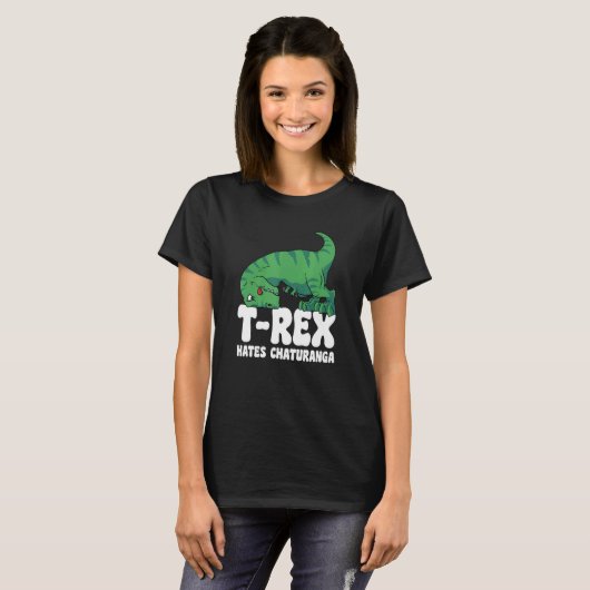 T Rex Hates Chaturanga Yoga Kurze Waffen Dino TRex T-Shirt (Vorne ganz)