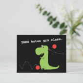 T Rex Hates Gym Class Dinosaur Funny Postcard Postkarte (Stehend Vorderseite)