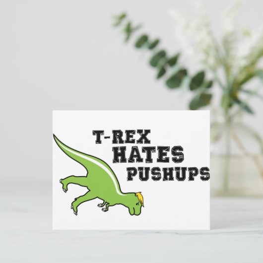 T-rex Hates Pushups Postkarte (Stehend Vorderseite)