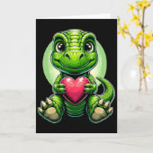 T-rex Holding Heart Valentine's Day Cute Dinosaur  Karte (Gelbe Blume)
