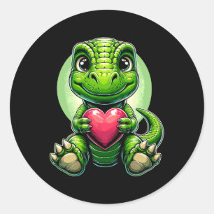T-rex Holding Heart Valentinstag Niedlicher Dinosa Runder Aufkleber