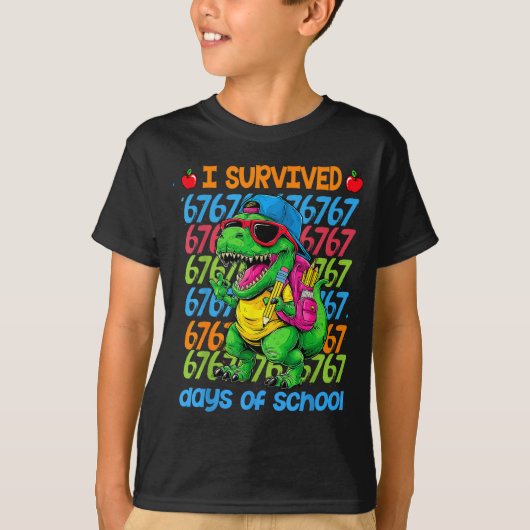 T-rex I Survived 67 Days Of School Six Seven Meme T-Shirt (Vorderseite)