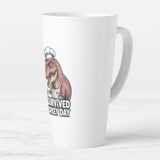 T-Rex I Survived Turkey Day Chef  Milchtasse (Rechte Ecke)