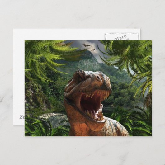 T-Rex im Dschungel Postkarte Dinosaurier (Vorne/Hinten)