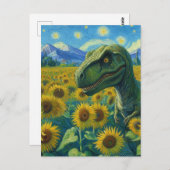 T-Rex im Sonnenblumenfeld Van Gogh Postkarte (Vorne/Hinten)