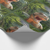 T Rex in der prähistorischen Landschaft Geschenkpapier (Ecke)