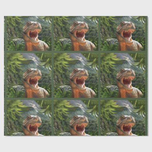 T Rex in der prähistorischen Landschaft Geschenkpapier (Flach)
