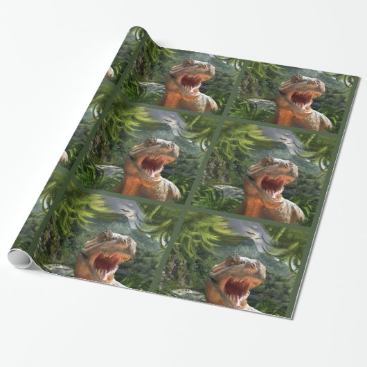 T Rex in der prähistorischen Landschaft Geschenkpapier (Ungerollt)