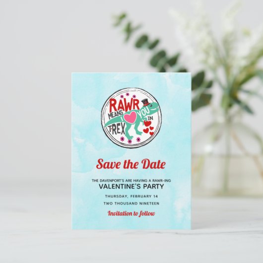 T-Rex in einem Top Hat Funny Valentine Save the Da Postkarte (Stehend Vorderseite)