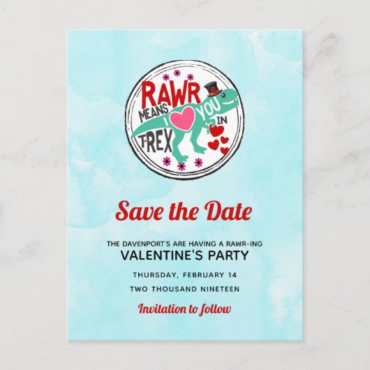 T-Rex in einem Top Hat Funny Valentine Save the Da Postkarte (Vorderseite)