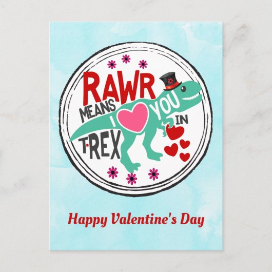 T-Rex in einem Top Hat Niedlichen Funny Valentine Postkarte (Vorderseite)