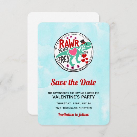 T-Rex in einem Tophat Niedliches Valentin Save the Save The Date (Vorne/Hinten)
