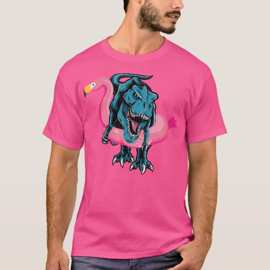 T-Rex in Flamingo Float Funny Pool Party T-Rex Di T-Shirt (Vorderseite)