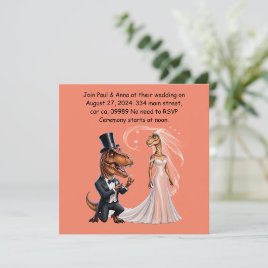 T-rex in Tux-Holing-Ring, der Trex vorschlägt Einladung (Stehend Vorderseite)