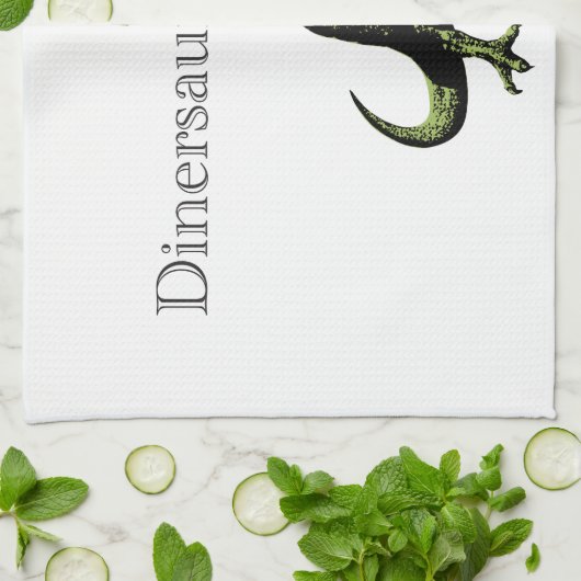 T-Rex isst Huhn mit Messer u. Gabel: Ein Geschirrtuch (Gefaltet)