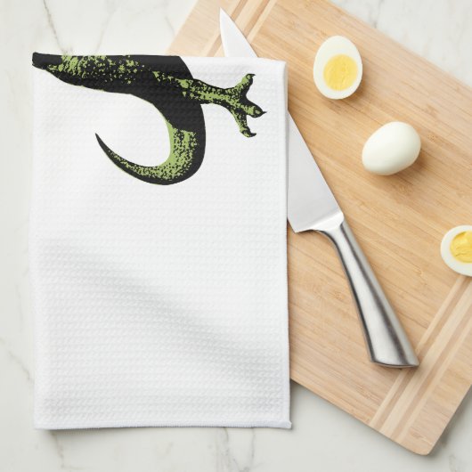 T-Rex isst Huhn mit Messer u. Gabel: Ein Geschirrtuch (Viertel Falte)