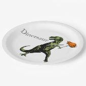 T-Rex isst Huhn mit Messer u. Gabel: Ein Pappteller (Schrägansicht)