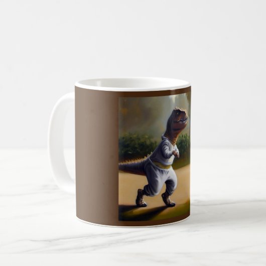 T Rex Joggen Kaffeetasse (Vorderseite Links)