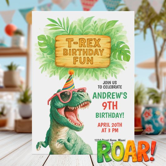 T-Rex Jungle Birthday Fun Einladung