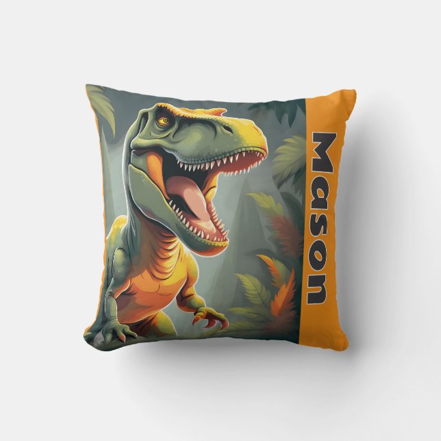 T-Rex Jurassic Dinosaurier Gray und Orange Kissen (Vorderseite)