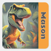 T-Rex Jurassic Dinosaurier Gray und Orange Quadratischer Aufkleber (Vorderseite)