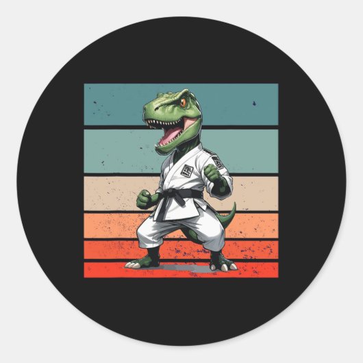 T.rex Karate Gi Schwarze Gürtel Furchteinflößende  Runder Aufkleber (Vorderseite)