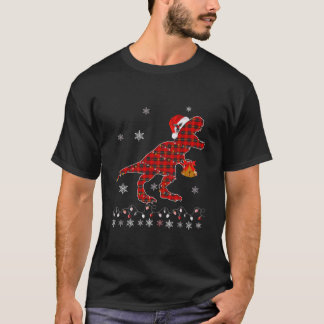 T Rex Kariert Red Buffalo Dinosaur Christmas Pajam T-Shirt