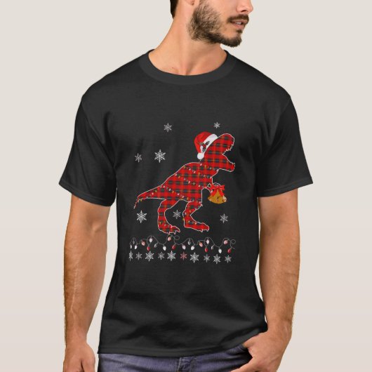 T Rex Kariert Red Buffalo Dinosaur Christmas Pajam T-Shirt (Vorderseite)
