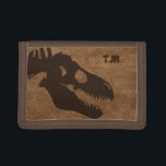 T-Rex-Knochen Personalisiert Trifold Geldbörse<br><div class="desc">Braune Dinosaurierknochen auf grunem Hintergrund sorgen für ein cooles Portemonnaie für jeden angehenden Paläontologen. Design by Night Owl's Menagerie,  2012.</div>