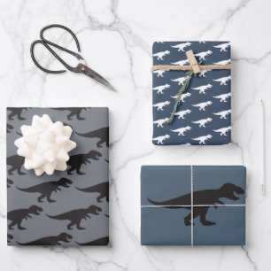 T-Rex König Dinosaur Klassisch Elegant Blaue Kraft Geschenkpapier Set