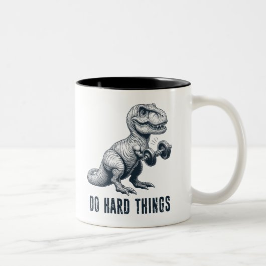 T-Rex macht harte Dinge Zweifarbige Tasse (Rechts)