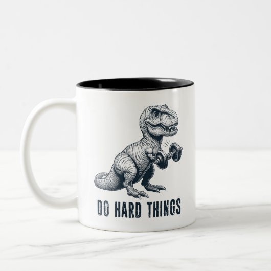 T-Rex macht harte Dinge Zweifarbige Tasse (Links)