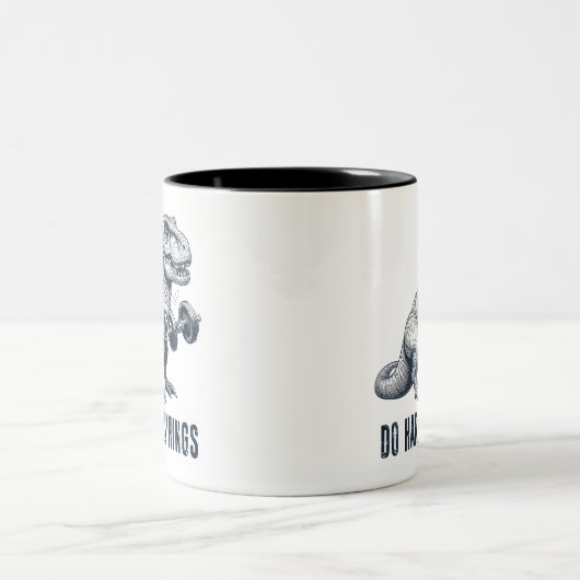 T-Rex macht harte Dinge Zweifarbige Tasse (Mittel)