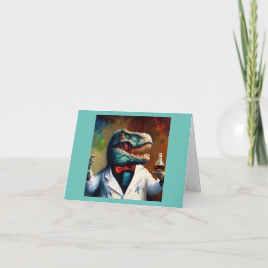 T Rex Mad Scientist Karte (Vorderseite)