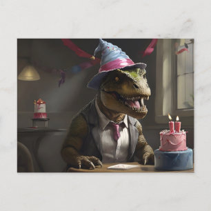 T-Rex mit Geburtstagshut Postkarte