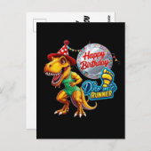 T-Rex mit grünem Laufoutfit Postkarte (Vorne/Hinten)
