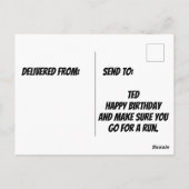 T-Rex mit grünem Laufoutfit Postkarte (Rückseite)