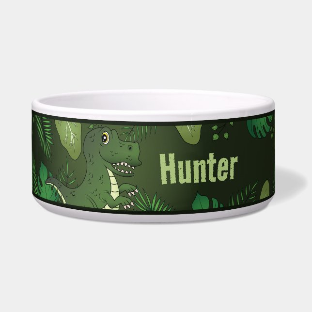 T-rex mit grünen tropischen Pflanze und Individuel Napf (Vorderseite)