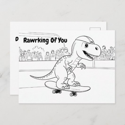 T-Rex mit Helm auf einem Skateboard Postkarte (Vorne/Hinten)