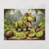 T-Rex mit Kiwi Postkarte (Vorderseite)