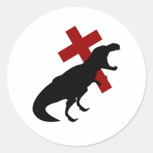 T-Rex mit Kreuz Runder Aufkleber