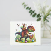 T-Rex mit Osterhasen Feiertagspostkarte (Stehend Vorderseite)