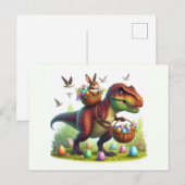 T-Rex mit Osterhasen Feiertagspostkarte (Vorne/Hinten)