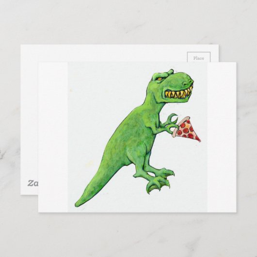 T-Rex mit Pizza Postkarte (Vorne/Hinten)