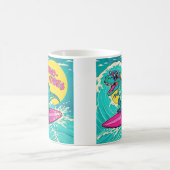 T-Rex mit Sonnenbrille und Neonrosa Kaffeetasse (Mittel)