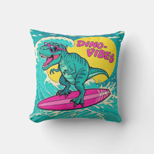 T-Rex mit Sonnenbrille und Neonrosa Kissen