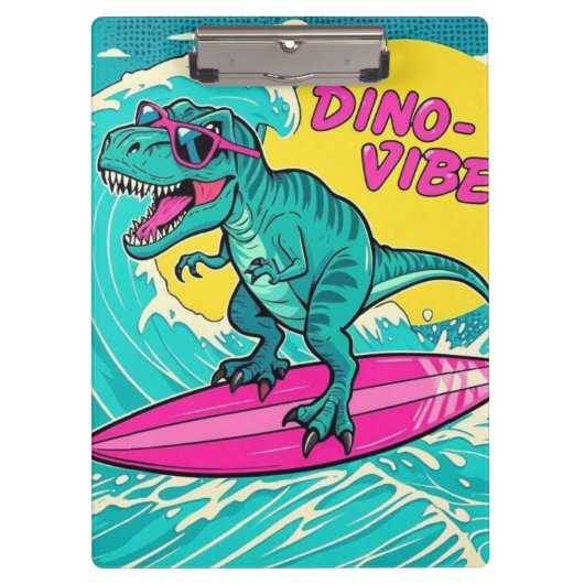 T-Rex mit Sonnenbrille und Neonrosa Klemmbrett (Vorderseite)