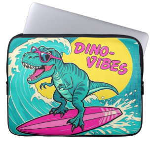 T-Rex mit Sonnenbrille und Neonrosa Laptopschutzhülle
