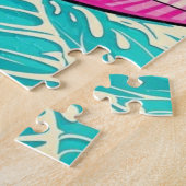 T-Rex mit Sonnenbrille und Neonrosa Puzzle (Seite)